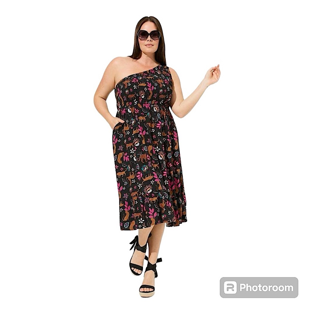 Torrid Challis Woven Fabric One-Shoulder Midi Dress - Picture 2 of 10